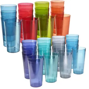 Cafe Plastic Reusable Tumblers (Set of 4,8,16) 20-32ounce Water Cups Coastal Colors Restaurant Style Drinking Glasses, Dishwasher Safe Drinkware