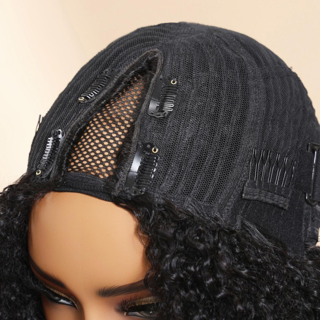 UNice 250% V Part Fluffy Kinky Curly Wig wiht Burmese Curly Layer Gluless Human Hair Wigs No Leave Out Beginner Friendly #SpringStatements