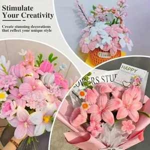 388 Lily Tulip Twist Rod Bouquet Kit, Includes 190 Pipe Cleaners, 180 Petals, 15 Stems, 1 Tape, DIY Craft Set for Holidays