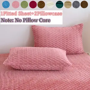 King Queen Size Bed Sheet Set, Soft Velvet Fabric, Wrinkle Resistant, Includes 1 Fitted Sheet & 2 Pillowcases