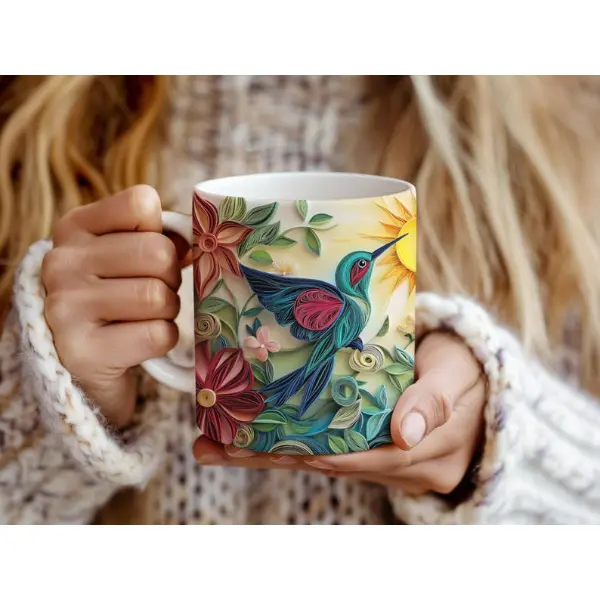 Stained Glass Hummingbird Mug Colorful Bird Coffee Cup Boho Ceramic Drinkware Unique Artistic Tea Mug Gift for Bird Lovers Spring Vibes