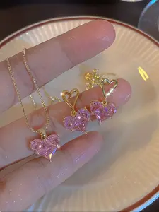 Women's Y2K Heart Rhinestone Elegant Jewelry Set Necklace Earrings Pendant, Party Dating Gift Daily Versatile Fashion Accessory