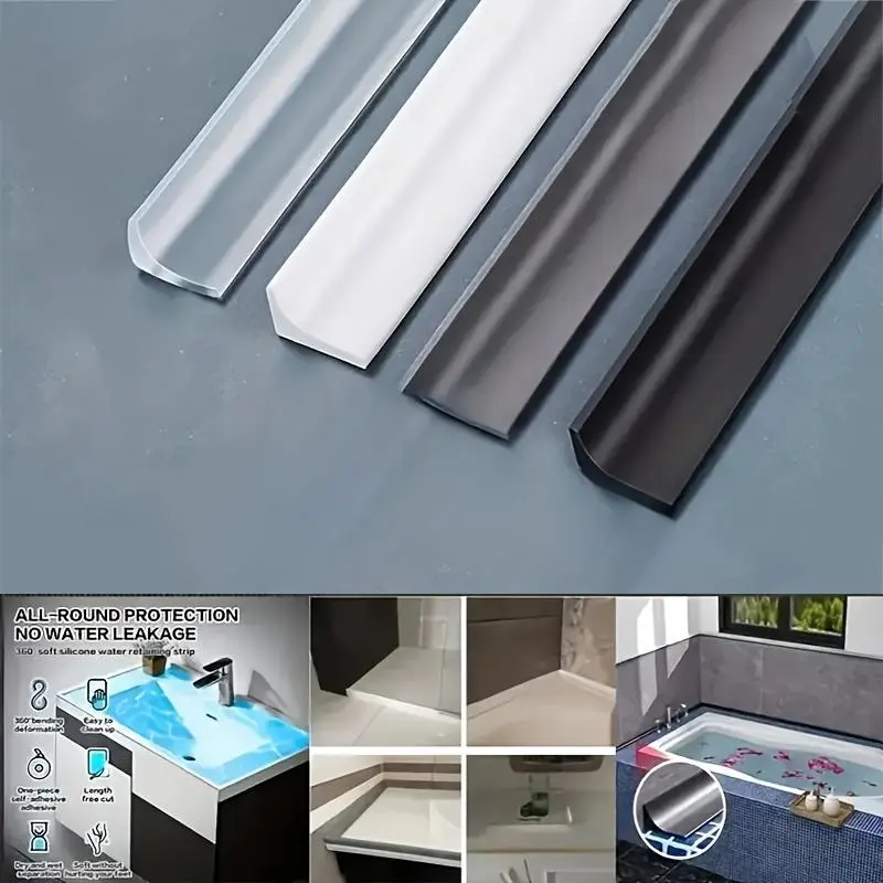 1pc Self-Adhesive Bathroom Waterproof Strip - Leak-Proof, Shower & Toilet Countertop Sealant, Floor Insulation Barrier, Easy Installation, No Power Needed, for Modern Black & White Bathrooms, Wall Adhesive