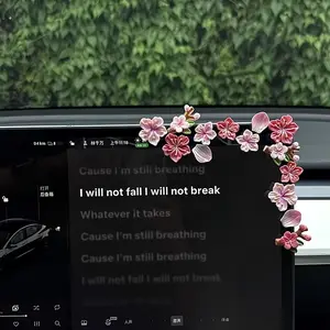 7/14/28pcs 3D Peach Blossom Car Stickers, Car Ornament, Interior Decor, Dashboard Screen Decoration, Cute Electric Vehicle Accessories