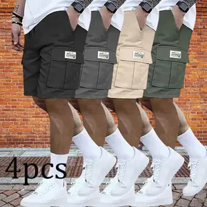 4-pack men’s  set — brown, black, and green — slanted pockets — multifunctional casual wear; everyday men’s work shorts; men’s spring collection，men's cargo shorts，shorts bop shorts summer run deal shop