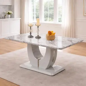 MUUOKY 63 inch Rectangular Dining Table for 6 people, Luxury Faux Marble Top, Modern Simple Luxury Table for Dining Room, Kitchen and Patio,Living Room