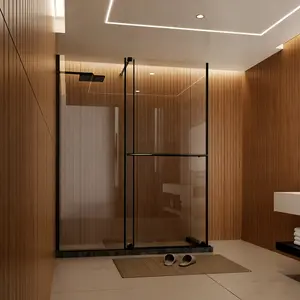 Glass Shower Door, 30 - 60 in.W x 72 in.H Shower Sliding Door Walk-in Shower Screen Dual Usage,1/4 Inch Thick Glass Panel with Stainless Steel Handle, Supporting Bar, Black