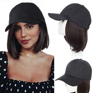 MY-LADY 6inch Short Straight Hat Wigs Baseball Cap With Hat Synthetic Hair for Women Adjustable Magic Tape Heat Resistant