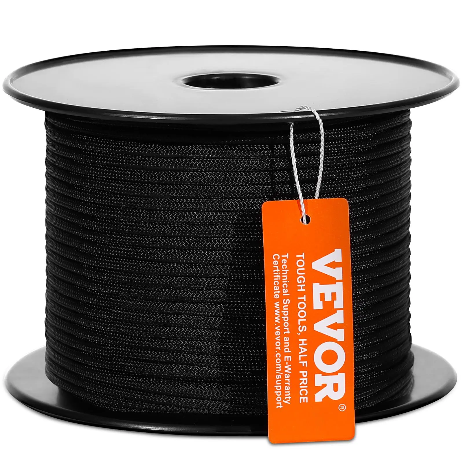 【Summerfinds】VEVOR Braided Nylon Cord, 3/16 inch by 250 feet, 32-Strand Design, 720 LBS Tensile Strength, Multi-Purpose Black Rope for Outdoor, Tree Work, Hiking, Swinging, and Rescue Operations