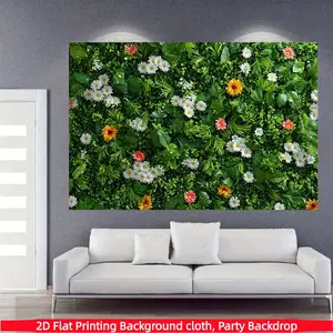 1PC, Green Grass Wall Backdrop with Daisy Flowers, Wedding Reception Backdrop, Spring Hedge with White and Orange Floral Theme Photography Background, Durable Polyester Fabric, Suitable for Photo Booth, Wedding and Indoor Outdoor Home Wall Decor