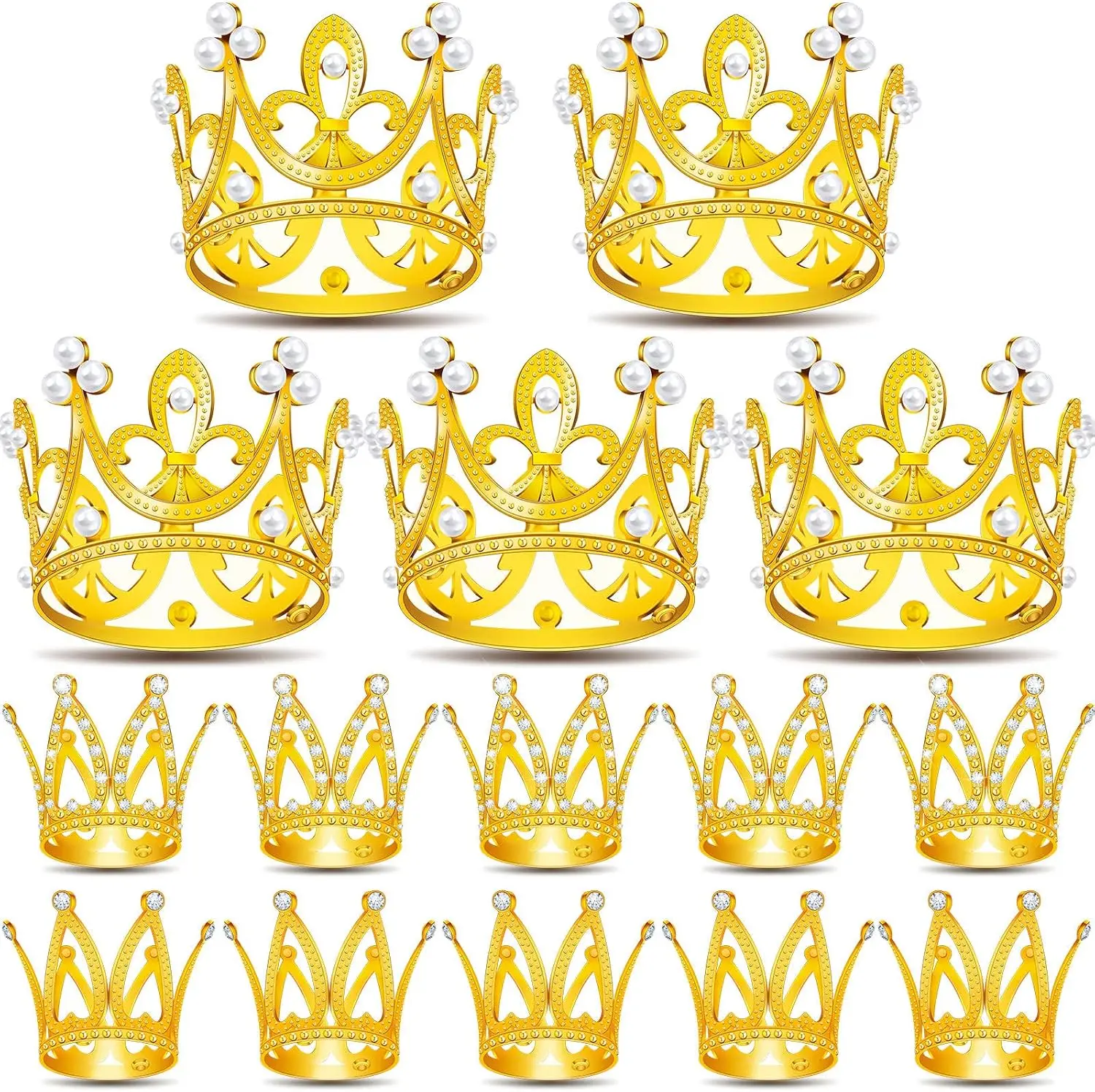 15-Piece Crown-Shape Cake Top Ornaments Set, Birthday Party Plugin, Dessert Table Decoration for Cupcakes