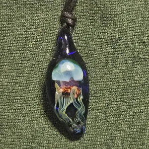 UV Reactive Jellyfish Pendant #2-Lampwork Glass, handblown, master crafted, necklace, spirit glass