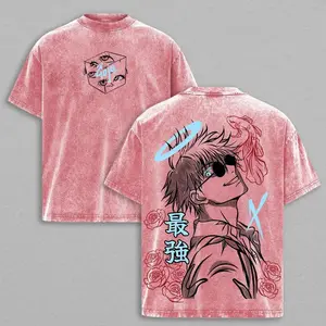 Gojo Satoru Vintage Washed Oversized Tee – Jujutsu Kaisen Heavy Cotton Anime Streetwear T-Shirt, Unisex Gift for JJK Fans, Anime Aesthetic Outfit VSB