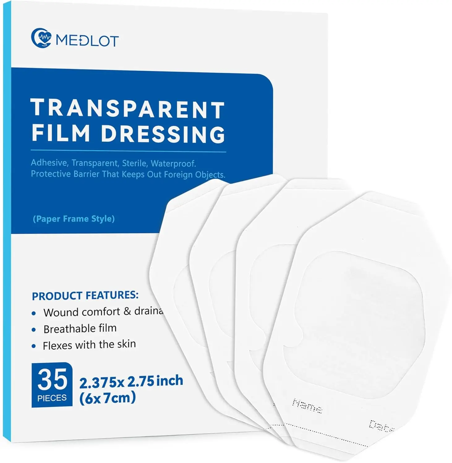 LotFancy Transparent Film Dressing, 2.37" x 2.75", 35PCS, Waterproof Wound Cover, Sterile Medical Adhesive Clear Bandage Pad for IV Catheters, Post-Surgical Showering, Tattoo Aftercare, First Aid