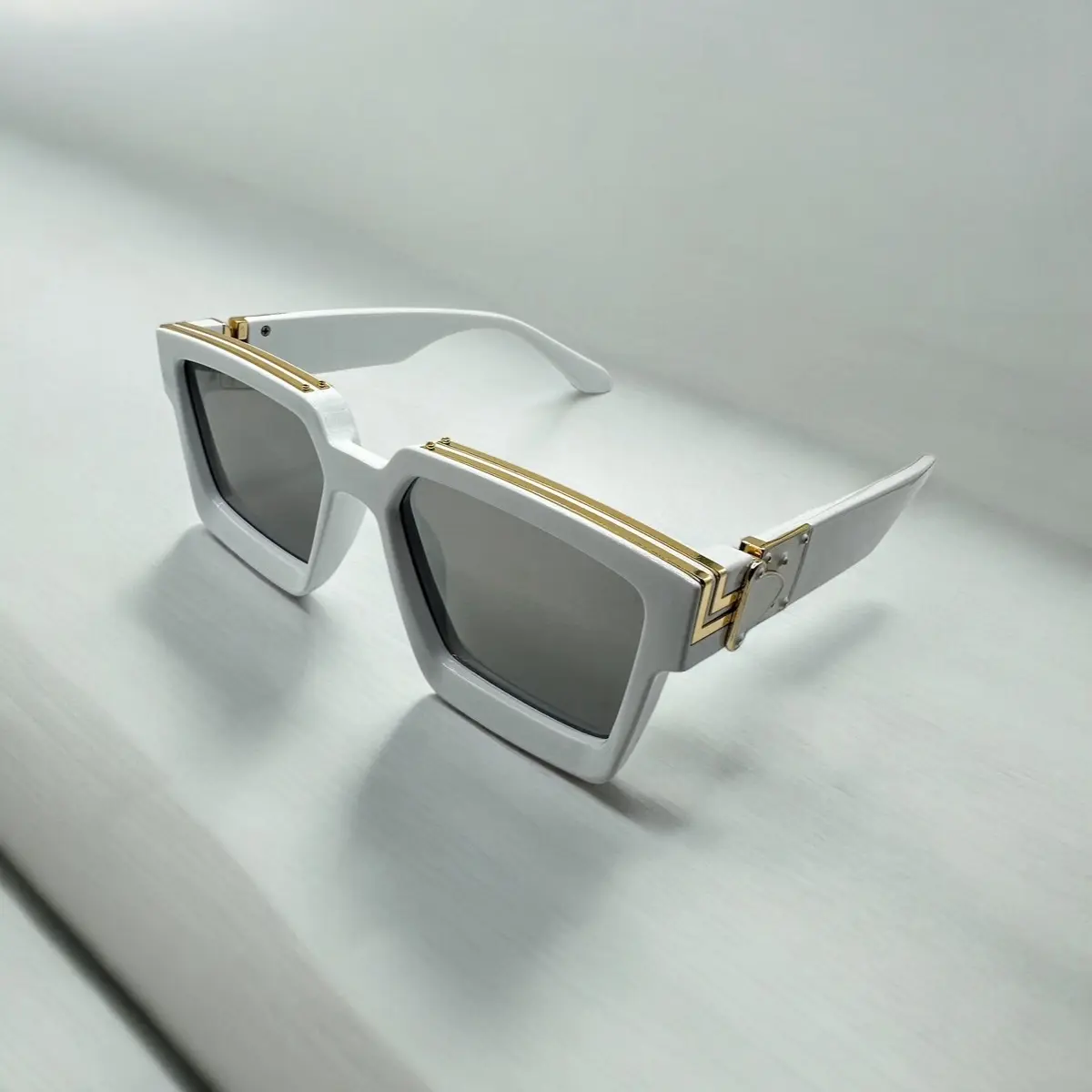 Funky White Gold Square UV400 Sunglasses, Eyewear Fashion for Men and Women, UV400 Eye Guard with Daily Sun Coverage and Retro Style