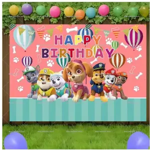 Paw Patrol Photo Backdrop Kids Birthday Pink Balloons Decoration Party Supplies Banner Vibrant Colors Lightweight Easy Installation Perfect for Gifts Dorm & Party Wall Decor - Ornaments
