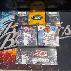 #27 PYT (1x) 2025 Topps Stadium Club Hobby Box, (1x) 2025 Topps Stadium Club mega Box, (1x) Pulse mystery Pack, (2x) Pulse foundry box, 1x 2025 Topps chrome updated series mega box