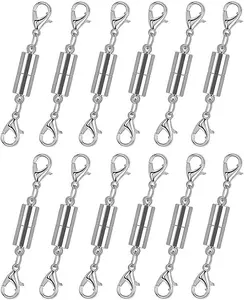 12 Pack Magnetic Necklace Clasps and Closures. Necklace Jewelry Extender with Strong Magnet. for Jewelry Necklace Bracelet Making. Gold and Silver Plating (12Pcs | Silver Cylinder)