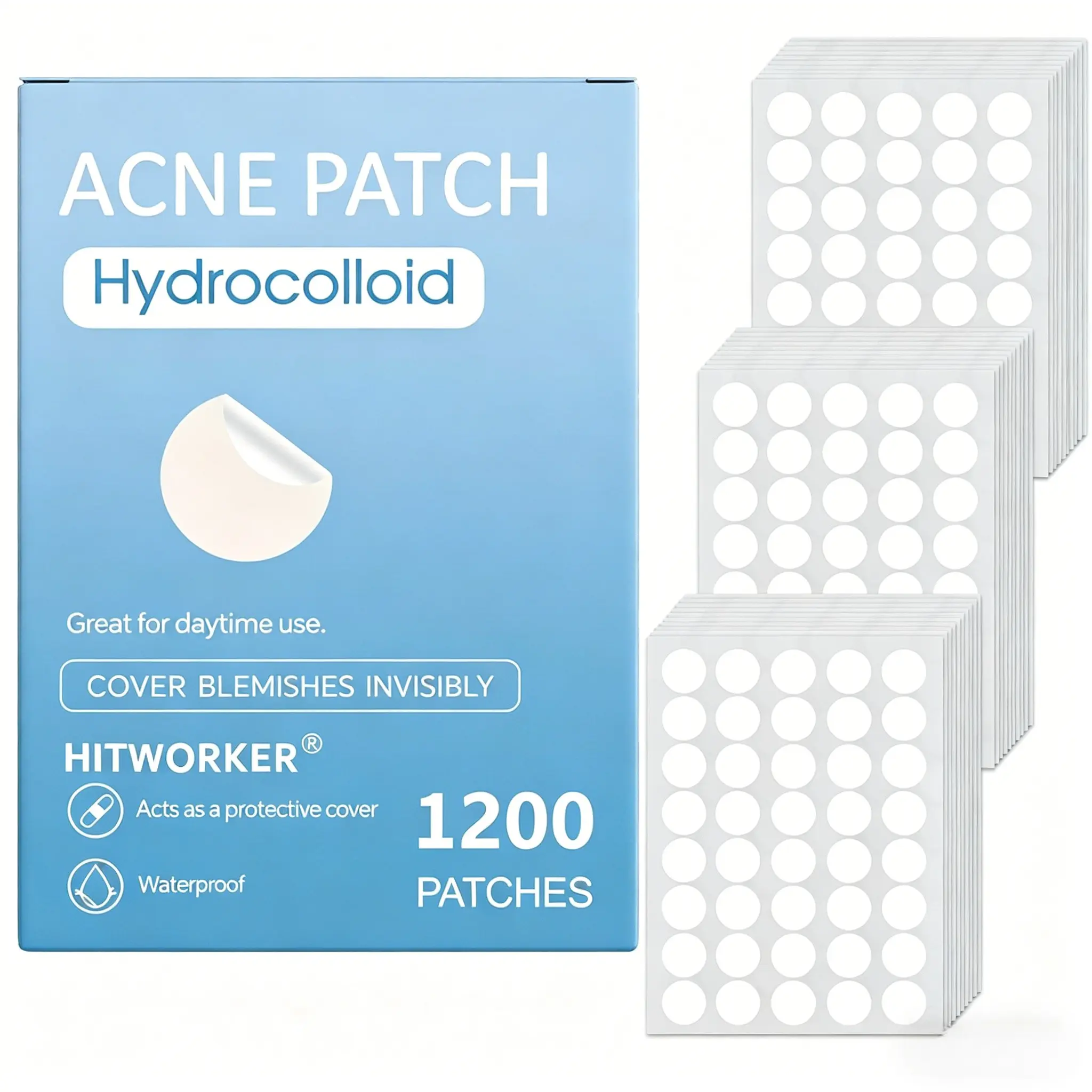 1200pcs Hydrocolloid Acne Pimple Patches, Invisible Daily Facial Blemish Cover Stickers, Waterproof Breathable Protective Spot Treatment Patches for Daytime Skin Care Blemish Control Blemish Relief Acne Clearing Products Hydrocolloid Zit Covers