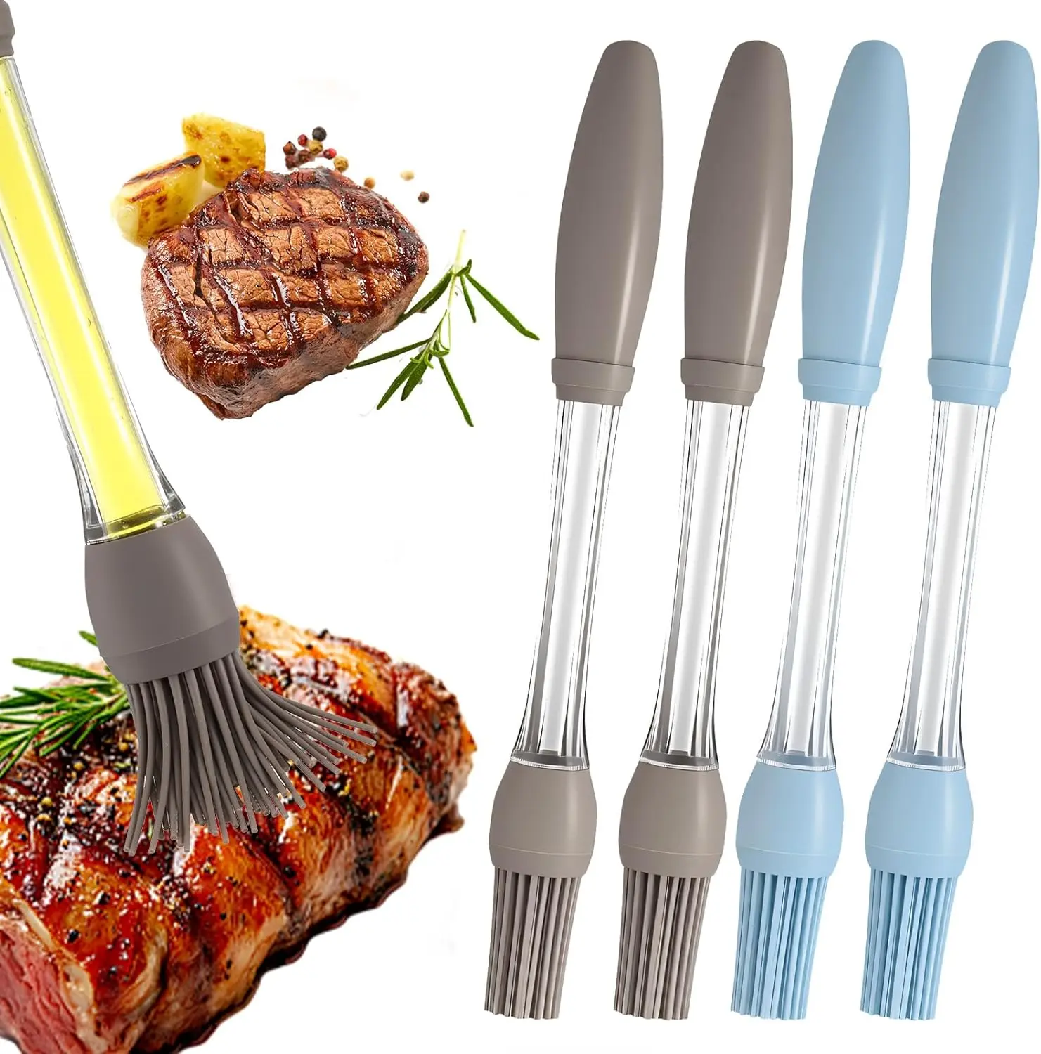 4Pcs Basting Brush for Cooking, Silicone Heat Resistant Pastry Brushes Food Brushes Spread Oil Butter Sauce Food Applicator for BBQ Grill Baking Kitchen Cooking Dishwasher Safe