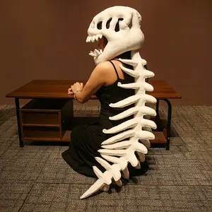 Dinosaur Skeleton Plush Headgear With Wearable Tail Funny Dress Up Toy For Kids And Girlfriends Quirky Birthday Gift Soft Plush Material