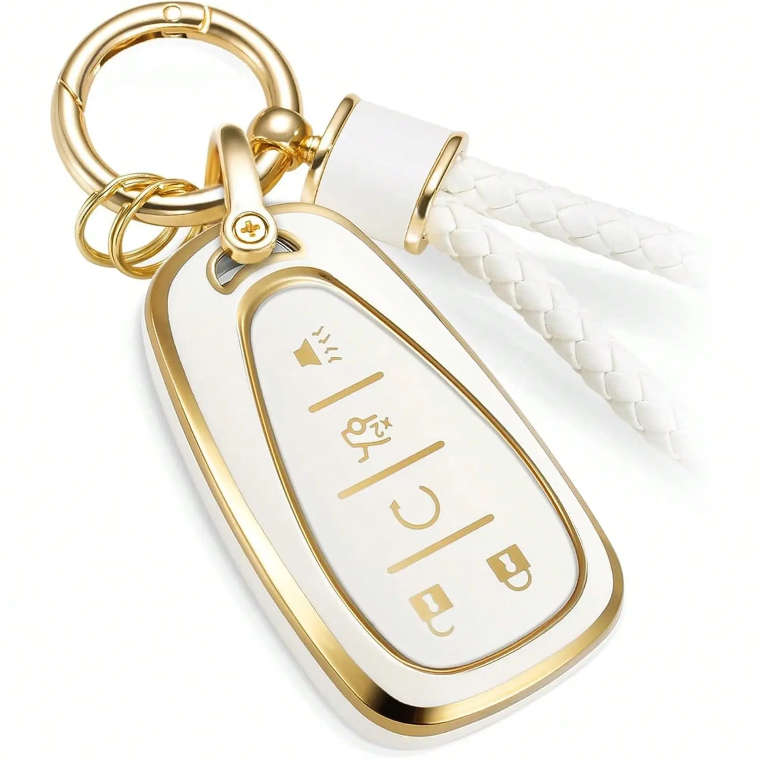 ACEBOY For Chevy Key Fob Cover With Metal Braided Rope Keychain, Upgraded Soft Case For Malibu Equinox Blazer Cruze Camaro Traverse Volt Bolt (5 Buttons) Shell
