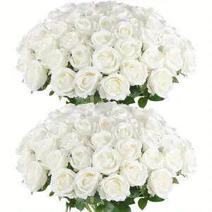 FAVOWREATH 12/24/48 pcs Artificial Rose Howers LongStem Fake Silk Roses for DIY Wedding Bouquet Table Centerpiece HomeDecor, Realistic Silk White Roses, Suitable for Valentine’s Day, Mother’s Day, Halloween, Christmas, Floral Arrangements & Home Decor