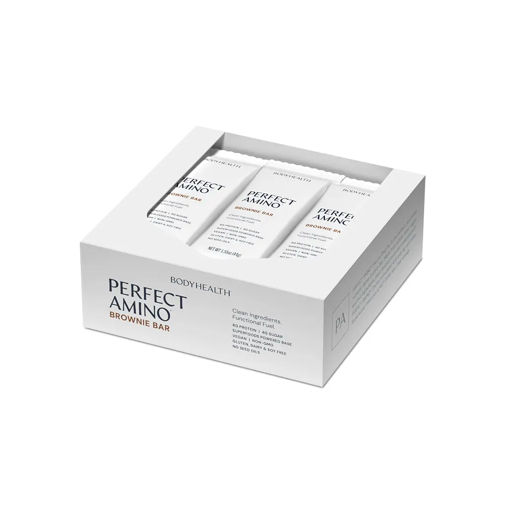 BODYHEALTH Perfect Amino Snack Bars - Blondie, Brownie, Mocha Chip Chocolate-Infused Flavors - 8g High-Protein, MCTs, Gluten-Free, Vegan, Non-GMO, Kosher, Egg-Dairy-Fragrance-Free, 200 Calories, 7 Net Carbs, Energy-Boost Healthy Snack