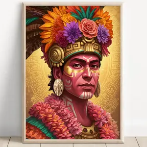 Aztec Wall Art, Xochipilli Art, Aztec God of Art and Music Decor, Aztec Mythology Artwork, Mexican Aztec Art, God of Flowers and Creativity 24x36inch(60x90cm) Unframe Canvas Poster Colorful Gifts Room Decoration Ornaments Artistic Photo Print
