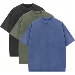 3 Pack Unisex Oversized Acid Wash T-Shirts Vintage Heavyweight Cotton Casual Baggy Tees