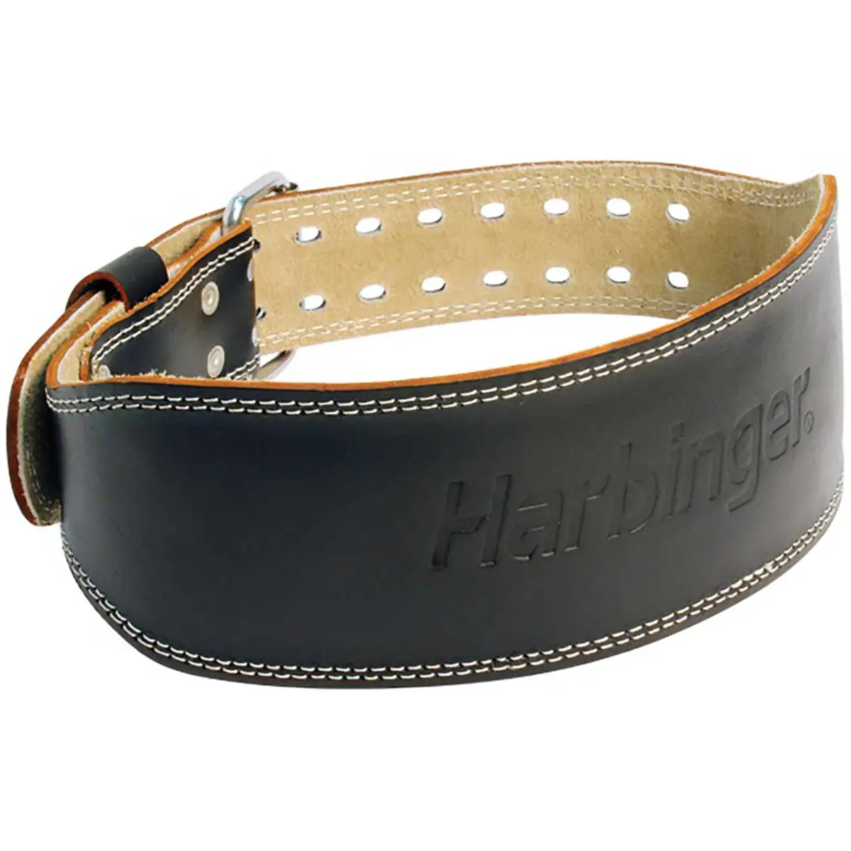 Harbinger 4-Inch Contoured Genuine Leather Weight Lifting Belt - Padded Suede Lining, Fitness Gym Equipment for Heavy Lifting, Core & Back Support, S