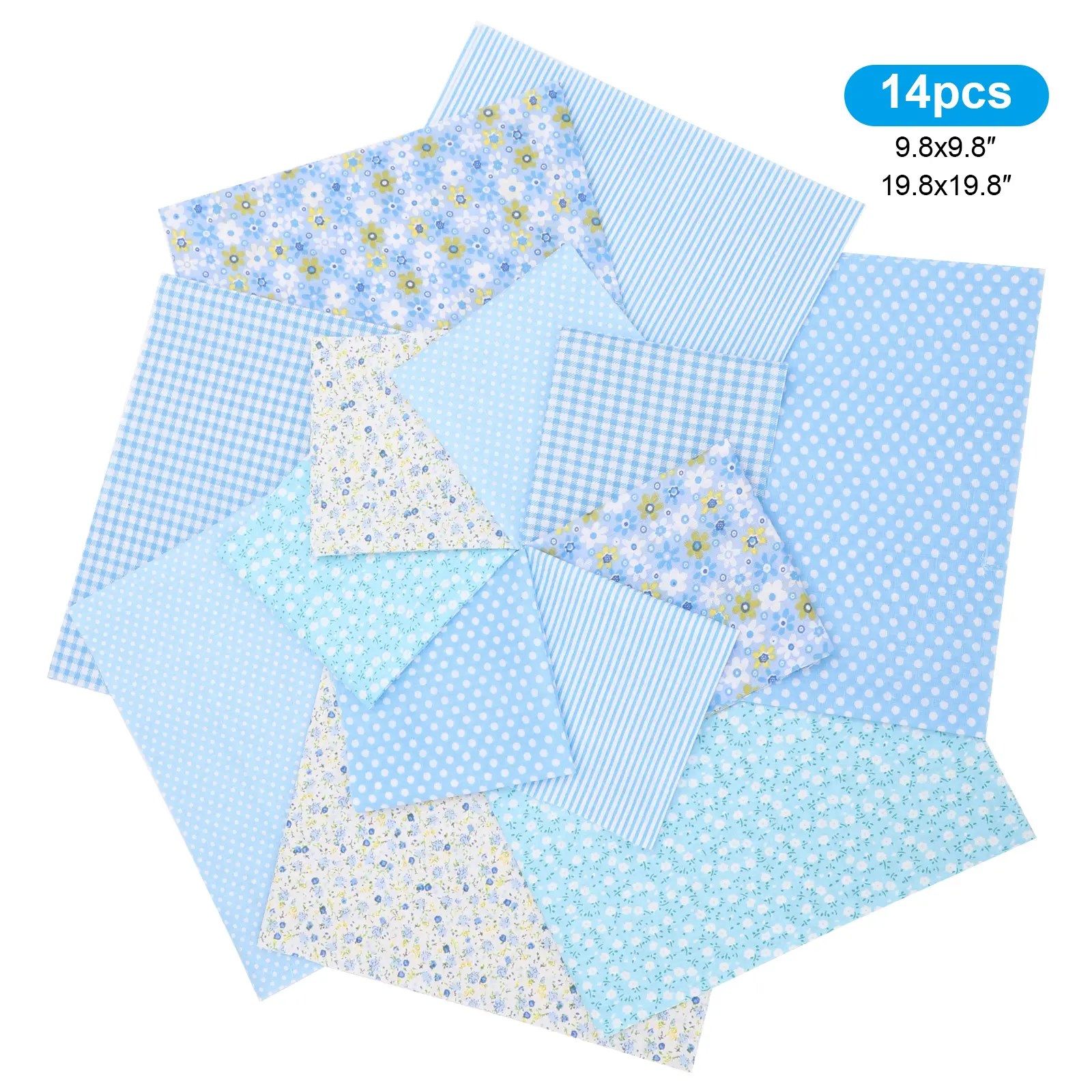 14Pcs DIY Cotton Fabric Bundle - 9.8" & 19.8" Squares Precut craft Fabric Bundle,Floral Squares Sheets,DIY Crafting Quilting Material,Patchwork Sewing tool