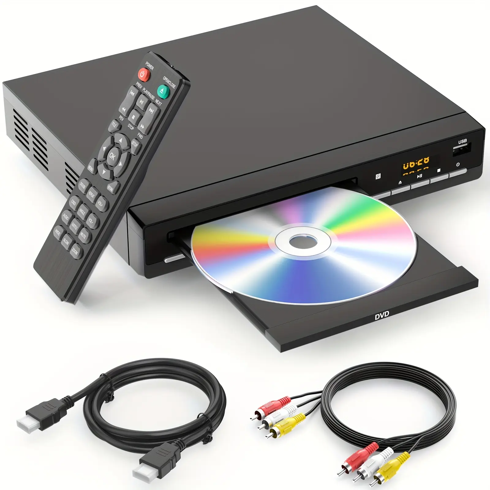 PJGCWB Multi-Format DVD Video Player - 1080p HD, TV-Connected, Region-Free Home CD Player with Digital Audio Support, USB Port, Remote Control, Durable Shell