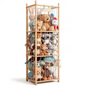 Stuffed Animal Storage & Organizer, Wooden Cute Zoo Toy Holder for Toddler Rooms, Playrooms & Bedrooms