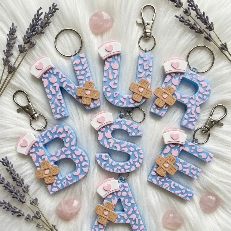 Nurse-Themed Letter Keychain- 3D Printed