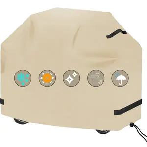 Grill Cover, grill cover for outdoor grill,BBQ Cover, Waterproof & UV Resistant, Gas Grill Cover, Convenient Durable Ripstop, with Adjustable Velcro Hem Cord, for Weber, Char Broil, 58 Inch Khaki