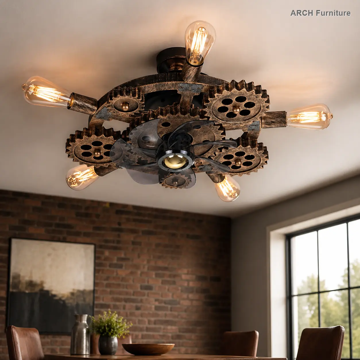 19.6-in Industrial Rustic Farmhouse Iron Cage Ceiling Fan with Decorative Light, 7 Blades, Reversible DC Motor, Remote Control, Home Decor Lighting Modern Rustic Lamp for Indoor Use, 4 Seasons (Bulbs Not Included)
