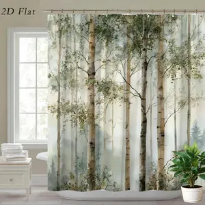 Birch Tree Rustic Forest Shower Curtain - Birch Tree & Foliage Pattern, diffusing Bath Curtain with 12 Hooks, Machine Washable, Suitable for Bathroom Aesthetic and Serenity, Modern or Cabin Decor