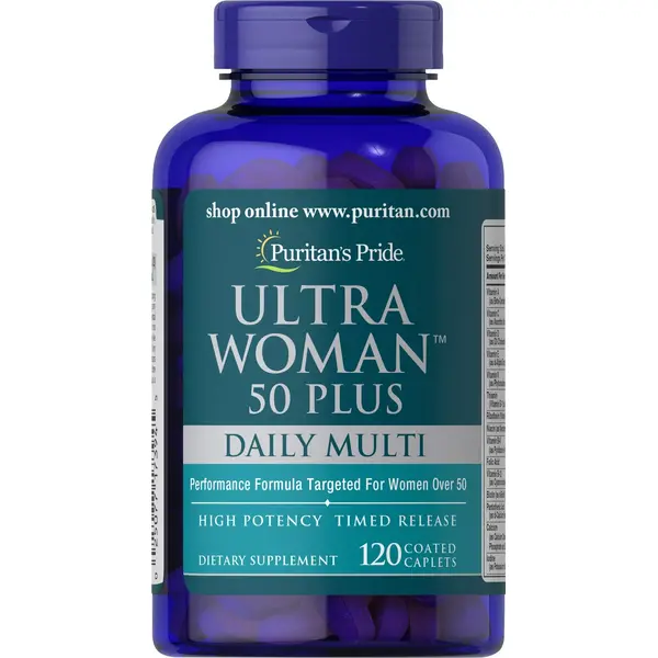 Puritan's Pride Ultra Woman 50 Plus Multi-Vitamin Dietary Supplement - 120 Coated Caplets, Antioxidants, Bone Support, Unflavored, Healthcare