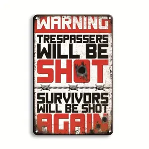 No Trespassing Metal Tin Sign, Warning Hanging Tin Sign, Decorative Plaque for Home Front Door Indoor Outdoor, Room Decor, Home Decor, Vintage Metal Sign, Home Decor Products