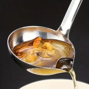 [Stainless Steel Oil Separator] 1pc Stainless Steel Oil Separator | Household Kitchen Tool, Soup Ladle, Gravy Food Fat Skimmer, Grease Strainer, Hot Pot Oil Filter Spoon