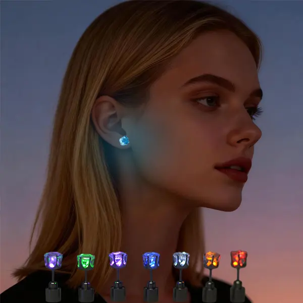 LED Light Up Earrings Stainless Steel Studs,Crown Pendant Earring with Glowing Diamond,LED Jewelry for Festival, Party, Wedding, Disco, Night Out, Birthday,Unisex Accessory for Women and Men, Stage & Performance