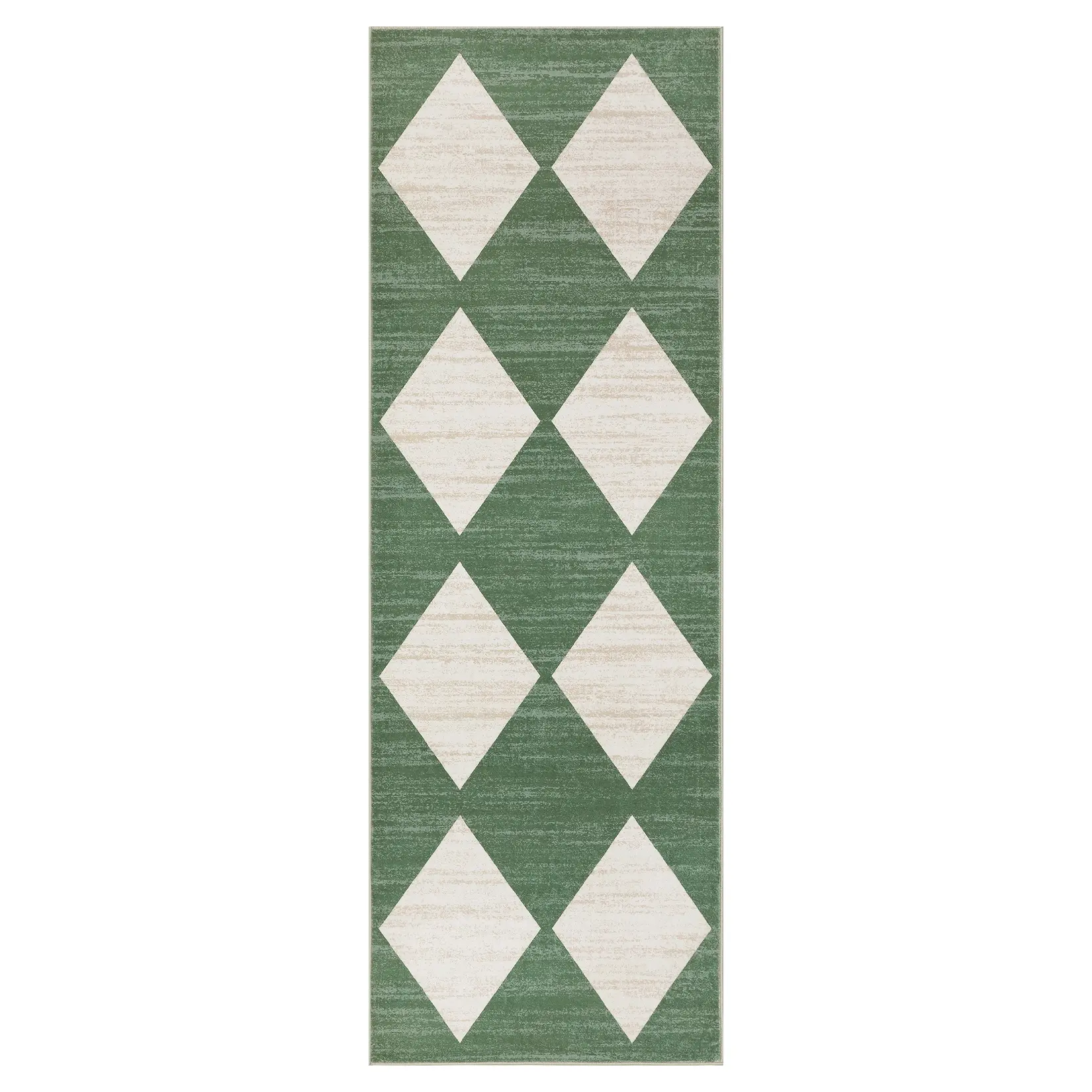 2-Pack Durable Polyester Green Rectangular Runner Rugs (6 ft), Modern Geometric Diamond Pattern Decorative Rug, Machine Washable for Laundry & Bathroom Use, Geometric Pattern Rug
