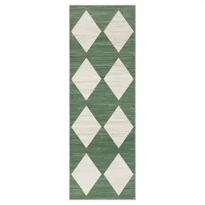 2-Pack Durable Polyester Green Rectangular Runner Rugs (6 ft), Modern Geometric Diamond Pattern Decorative Rug, Machine Washable for Laundry & Bathroom Use, Geometric Pattern Rug