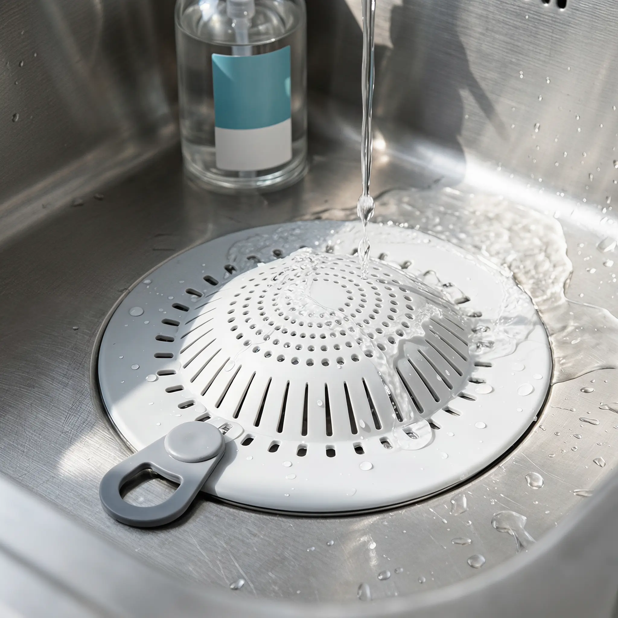 【SummerWins】Silicone Sink Strainer with Handle, Reusable Kitchen-Bath Drain Protector Filter for Standard Fit, Clog Prevention, Catches Food Scraps, Shower Drain Compatible