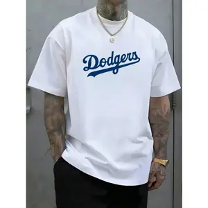 Athletic Graphic Loose-Fit T-Shirt - A classic blue baseball-style tee featuring a handwritten-font graphic; soft, breathable, and stylish streetwear for men. Perfectly suited for casual summer outfits, sporting event attire, and vintage-inspired looks.
