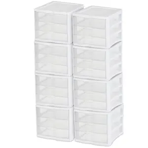 Sterilite ClearView Compact Stacking 3 Drawer Storage Organizer System, (8 Pack)