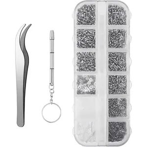 1100 count Eyeglasses Repair Kit,  Sunglasses Screws, Glasses Screws and 5 Pairs Nose Pads with   Tweezer for Watch Clock Spectacle Eye Glass Repair