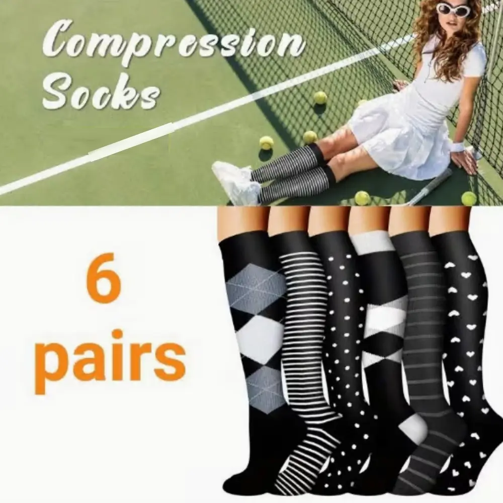Unisex 6-Pair Copper-Infused French Terry Knee-High Compression Stockings for Adults - Soft, Breathable, Moderate to Extra Firm Support for Endurance Sports, Pregnancy to Increase Circulation, Boost Energy