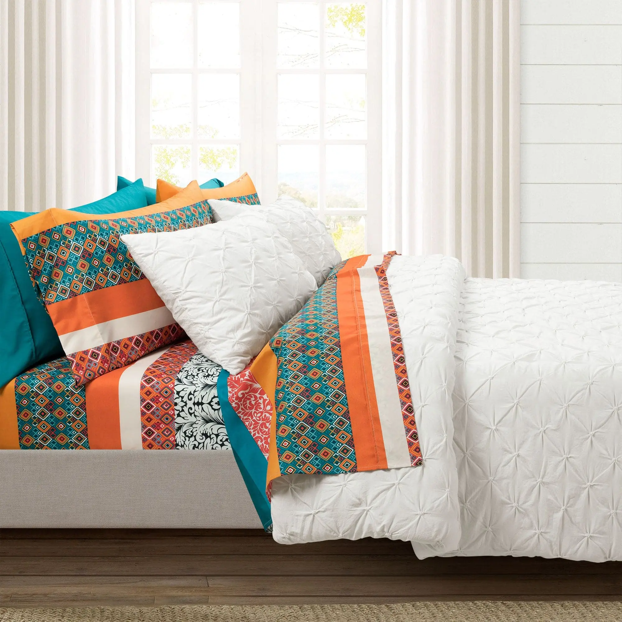 Lush Decor 6-Piece Boho Stripe Soft Sheet Set, Decorative Bedding Set with Assorted Color Patterns for Festive Home Décor